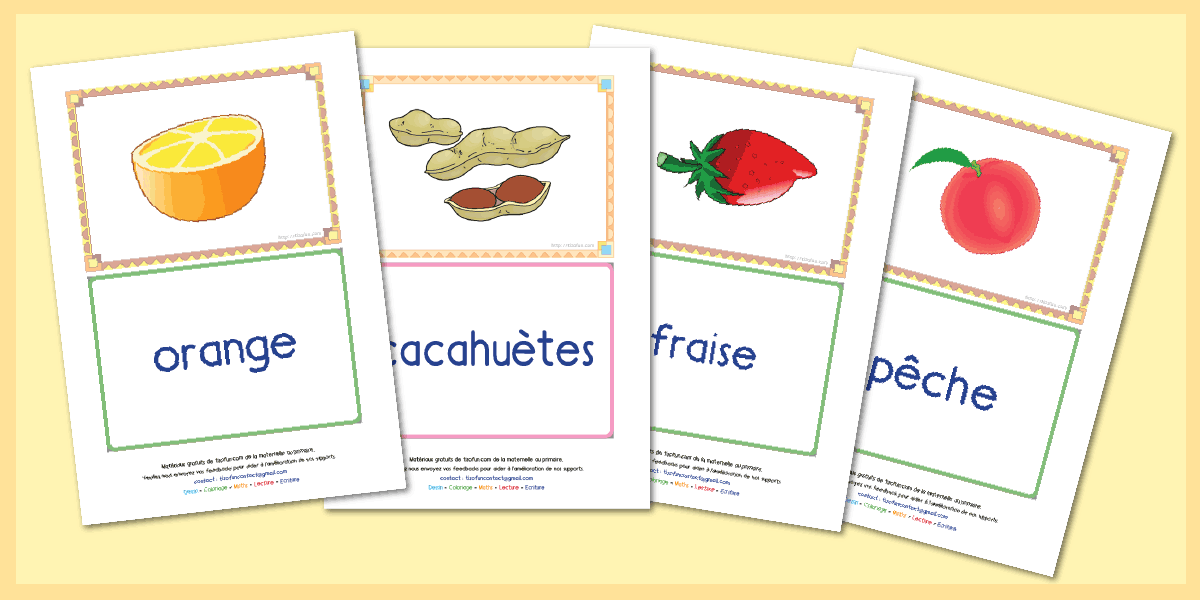  Cartons Memory à imprimer Lecture Fruits et Légumes 