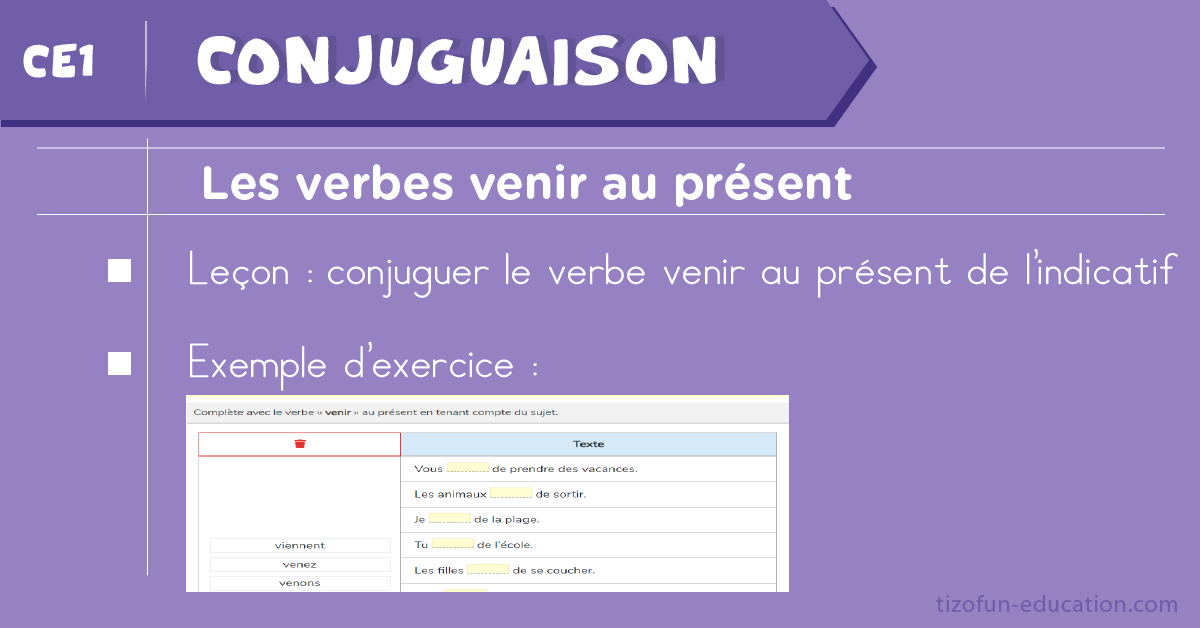 Leçon et Exercices sur le verbe venir au présent - Conjugaison CE1