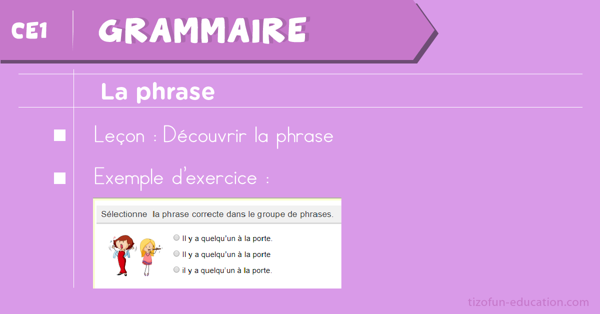 Leçon et Exercices sur la Phrase au CE1 - Grammaire CE1