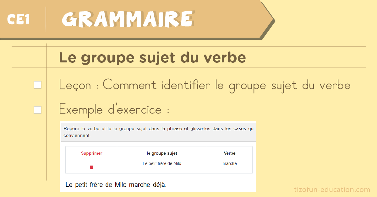 Leçon et Exercices sur le Groupe Sujet du Verbe au CE1 - Grammaire CE1