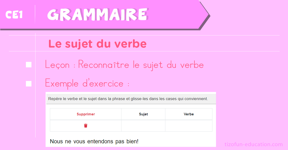 Leçon et Exercices sur le Sujet du Verbe au CE1 - Grammaire CE1