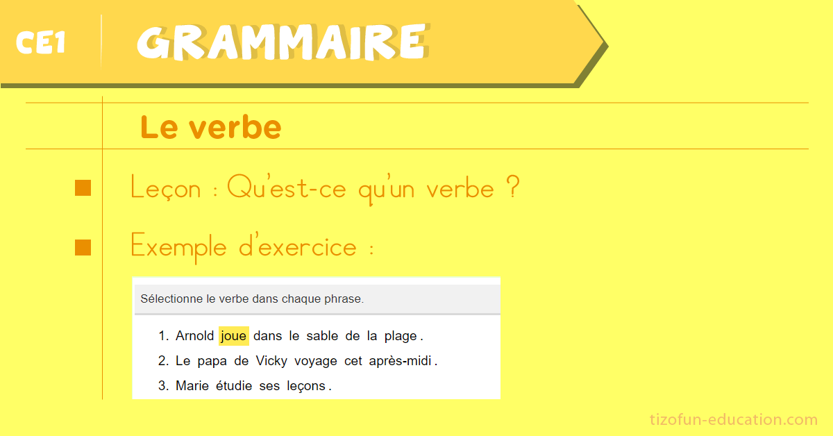 Leçon et Exercices sur le Verbe au CE1 – Grammaire CE1 - Le verbe