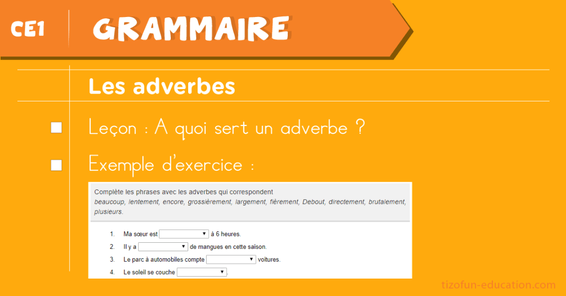 Leçon et Exercices sur les Adverbes au CE1 - Grammaire CE1