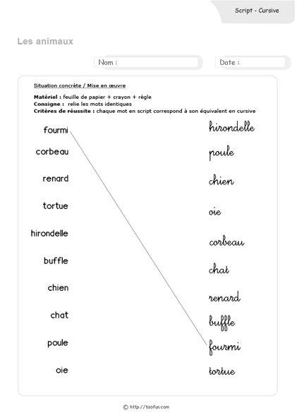 correspondance-script-cursive-les-animaux