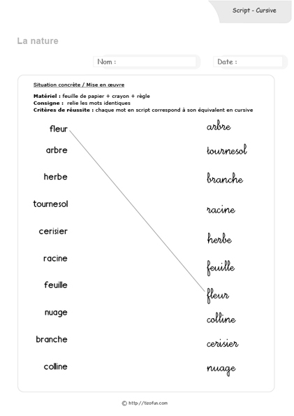 correspondance-script-cursive-la-nature