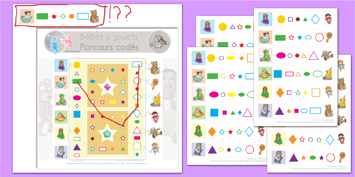 Jeu Éducatif à imprimer Parcours Codés Bébés et leurs jouets