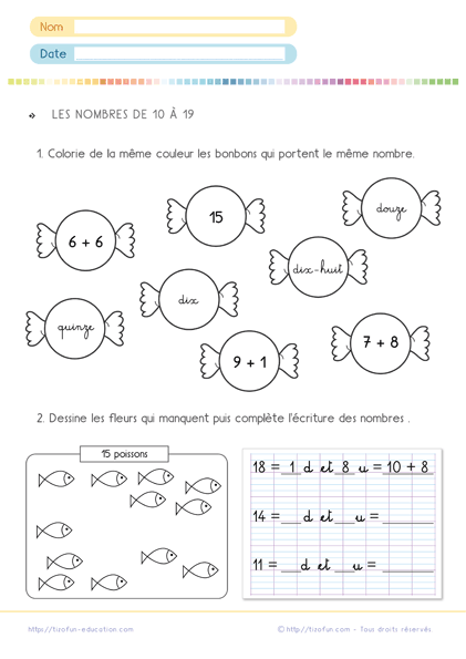 les nombres de 10 à 19