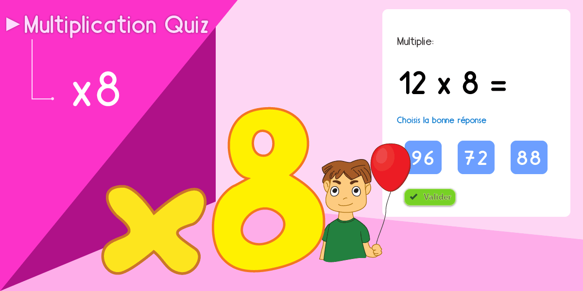 Table de 8 Test de Multiplication en ligne Quiz Memory Fiche