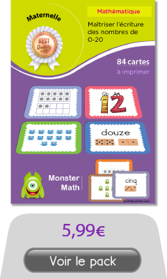 Cartes memory des nombres de 0 à 20 Maternelle - Monsters Math